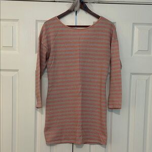 Striped Long Sleeve Shift Dress - Coral & Light Gray